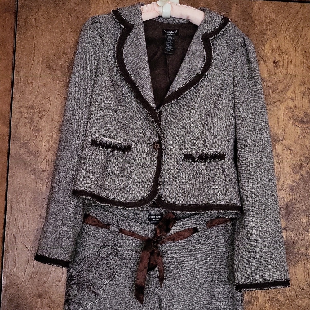 Y2K Guess Unique RARE FIND 3 Pc Lined Pants,lined skirt, Lined blazer Medium 29 - Picture 12 of 15